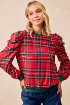 Plaid Exaggerated Shoulder Top