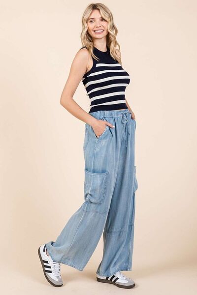Washed Cargo Wide Leg Pants