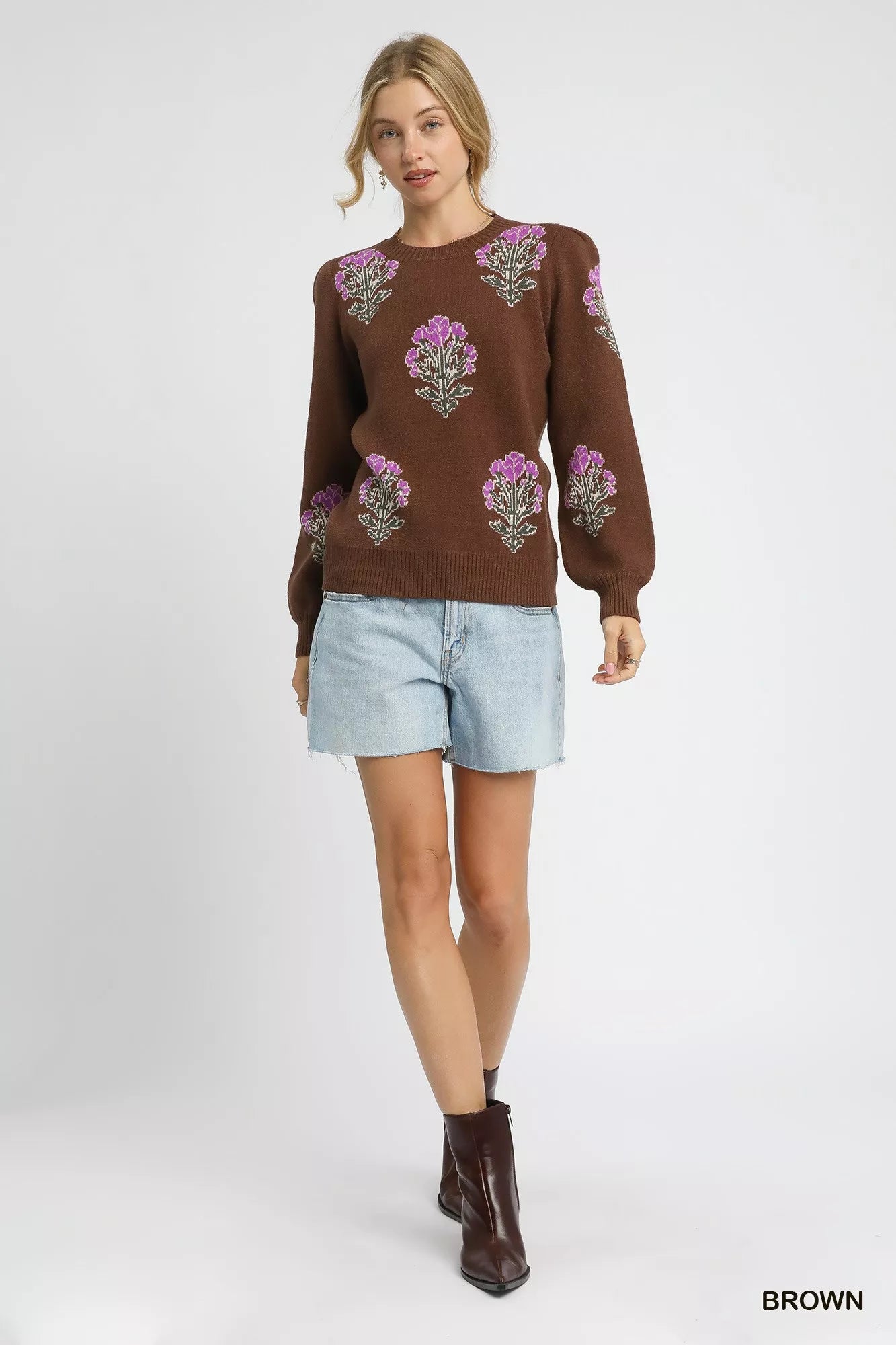 Single Flower Stem Jacquard Sweater