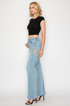 HIGH RISE EMBROIDERED MODERN BOOTCUT JEANS