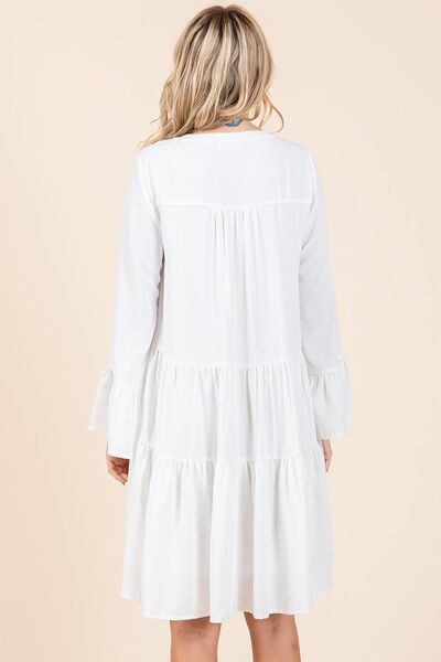 Tiered Notched Flare Sleeve Dress