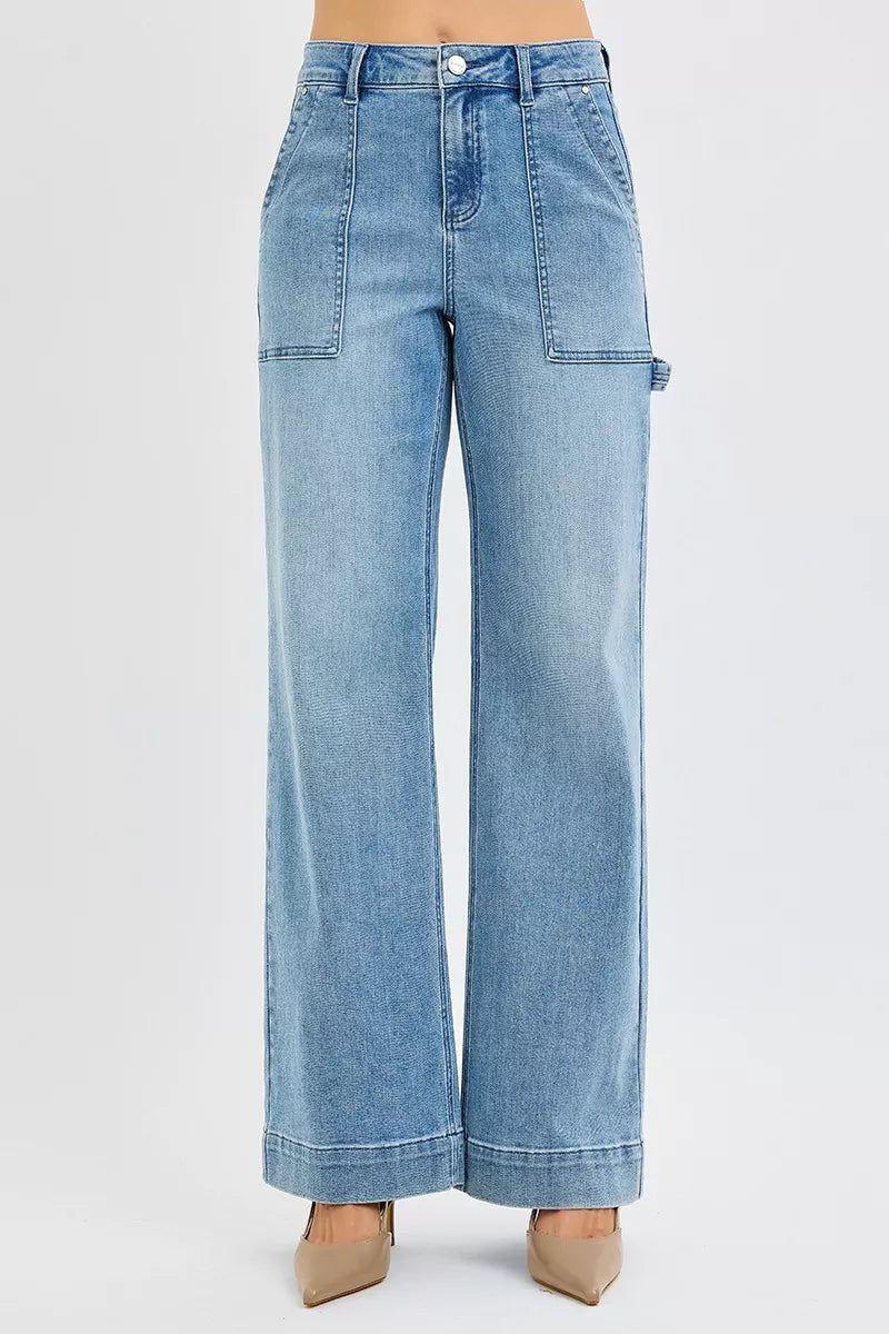 High Rise Straight Leg Jeans with Front Pockets