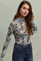 SO ME Floral Print Mesh Knit Long Sleeves Top