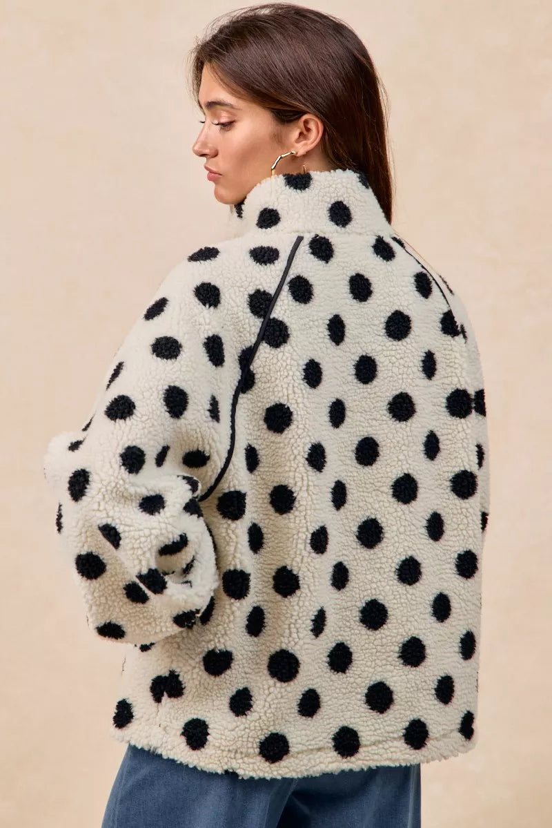 Polka Dot Sherpa Half Zip Up Top