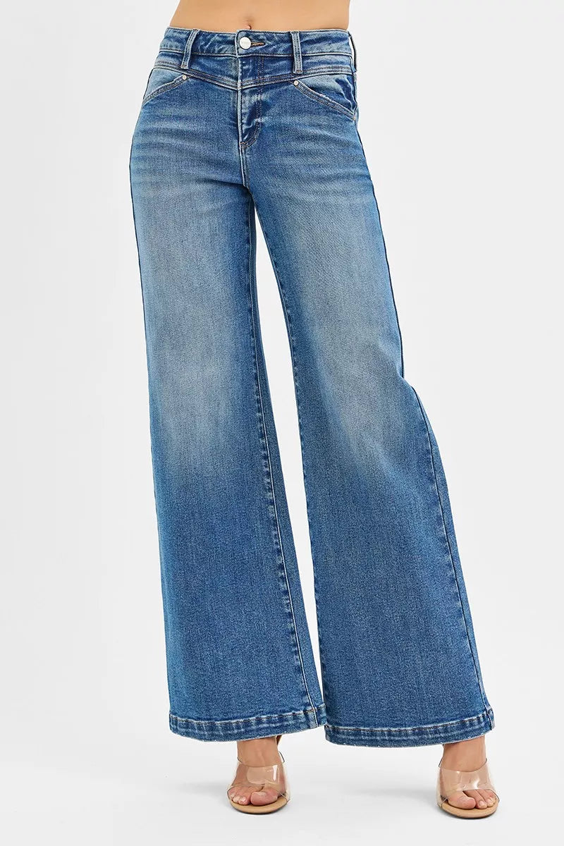 High Rise Wide Leg Jeans w/Front Yoke
