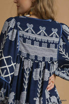 Tribal Print Dress with Tie Neck