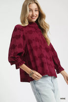 Heart Jacquard Ruffle Trim Shirt