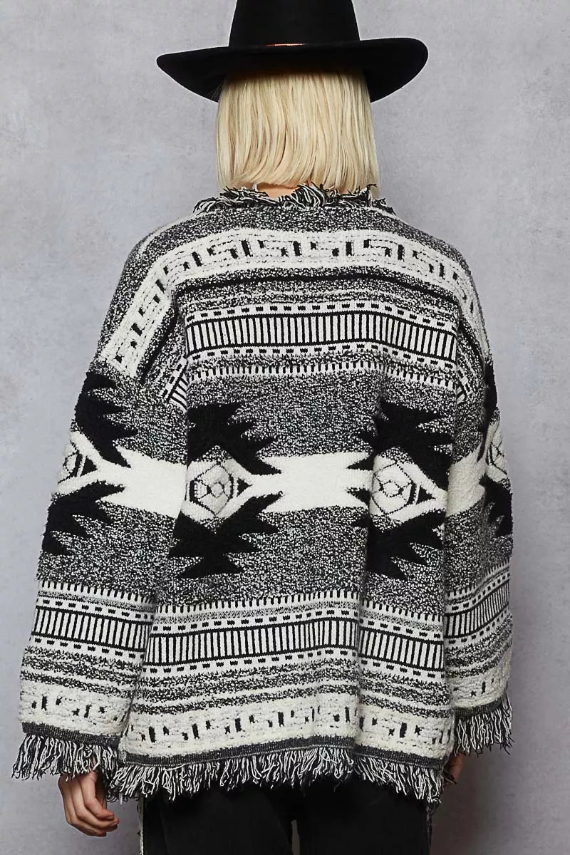 Open Front Geometric Print Cardigan