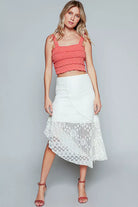 POL Ruffled Floral Lace Skirt with Unbalanced Hem