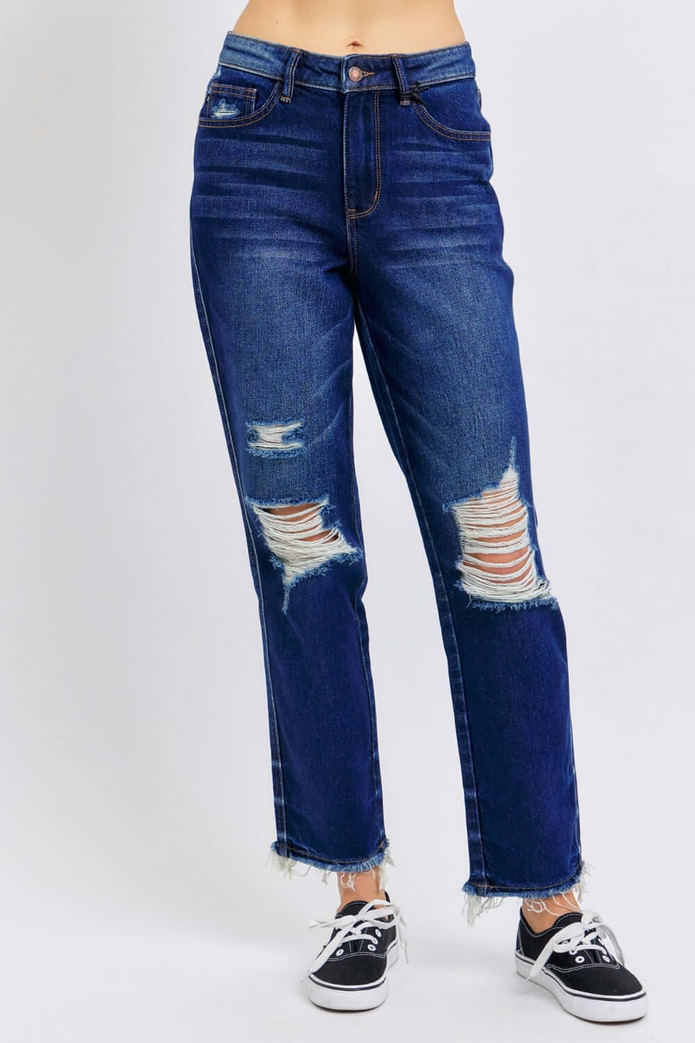 High Waist Rigid Magic Heavy Destroy Straight Jeans