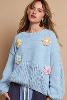 Crochet Flower Dropped Shoulder Sweater