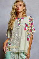 Lace Floral Pattern Top with Patch Detail