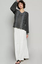 Floral Embroidery Woven Top with Lace Trim
