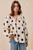 Polka Dot Balloon Sleeves Blouse