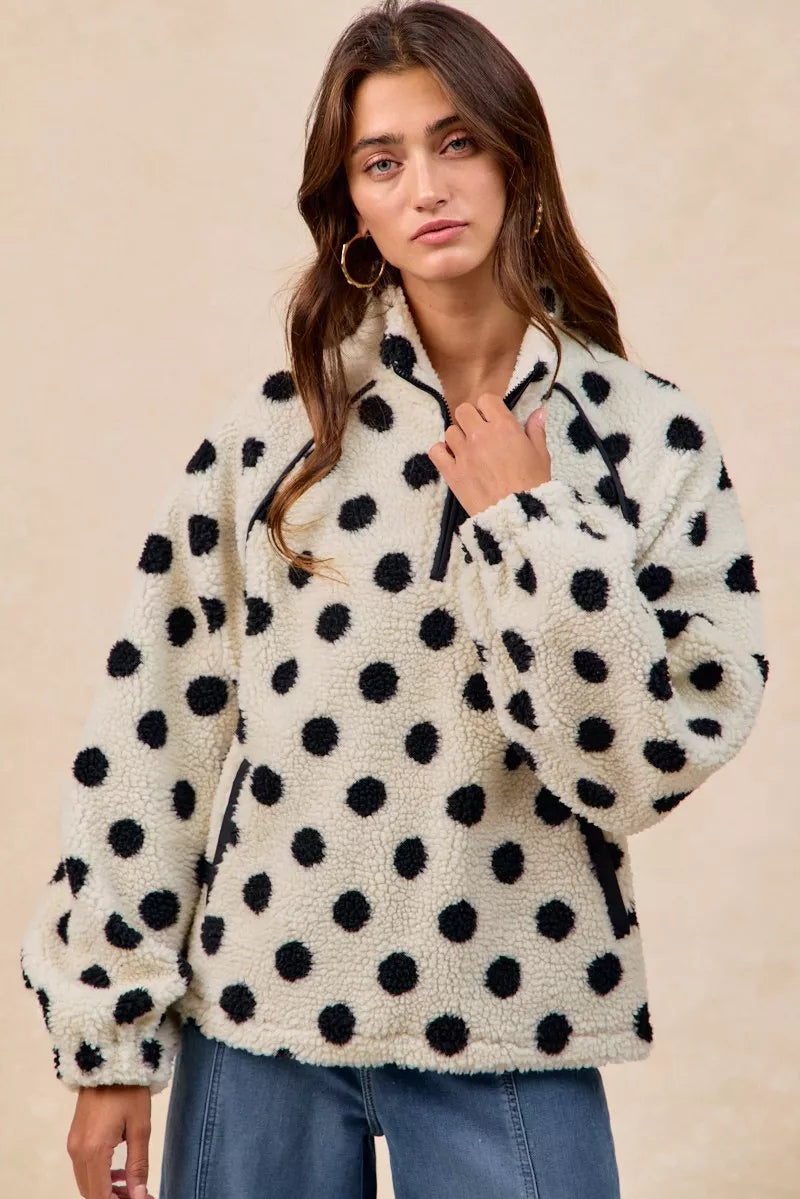 Polka Dot Sherpa Half Zip Up Top
