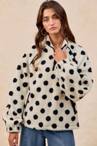 Polka Dot Sherpa Half Zip Up Top