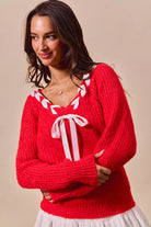 Ribbon Tie V-Neck Sweater