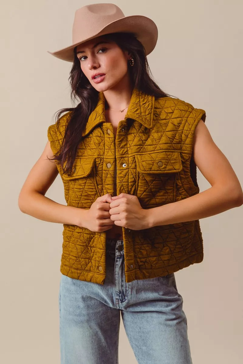 Triangle Quilting Stitch Button Up Vest