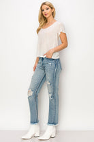 High Rise Distressed Straight Jeans