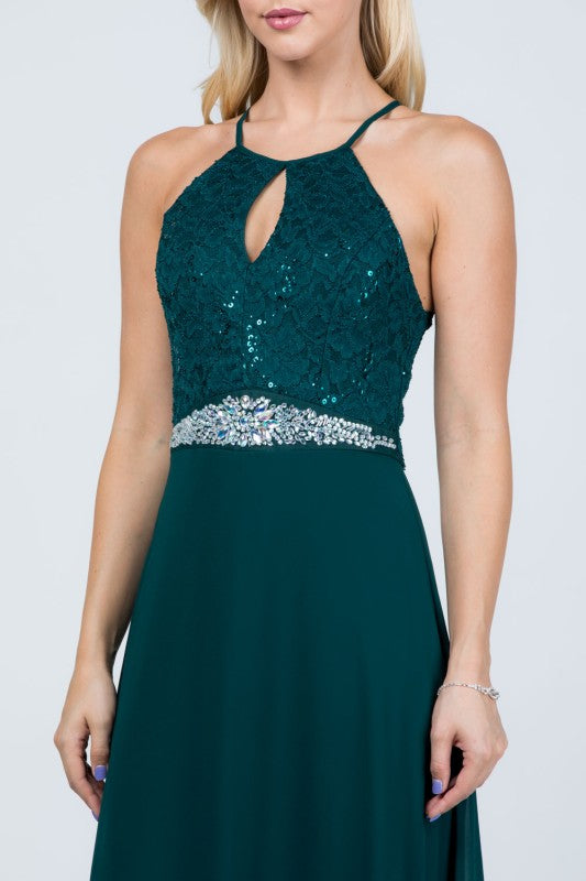 Halter Neck Full-Length A-Line Dress