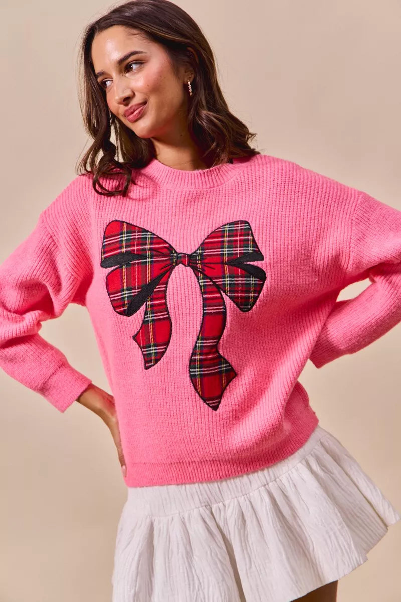 Plaid Ribbon Christmas Sweater