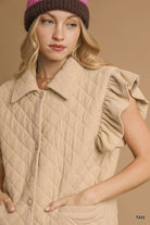 Corduroy Quilted Ruffle Sleeve Vest