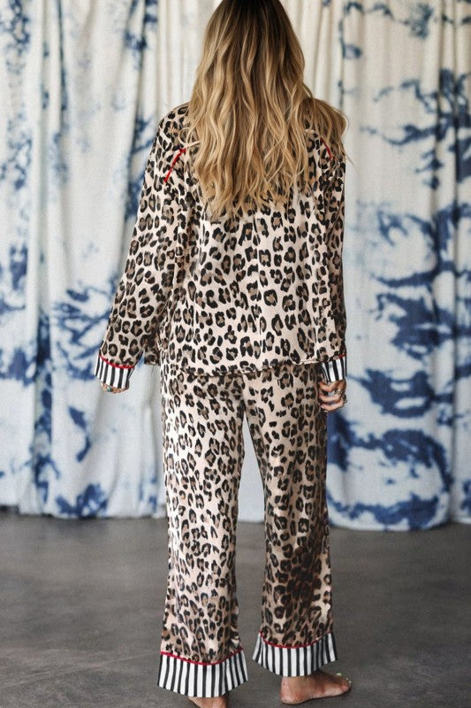 Leopard Colorblock Stripe Edge Pajama Set
