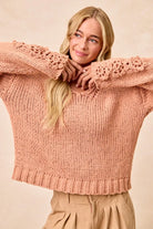 BiBi Chunky Knit Sweater with Flower Detail Sleeves