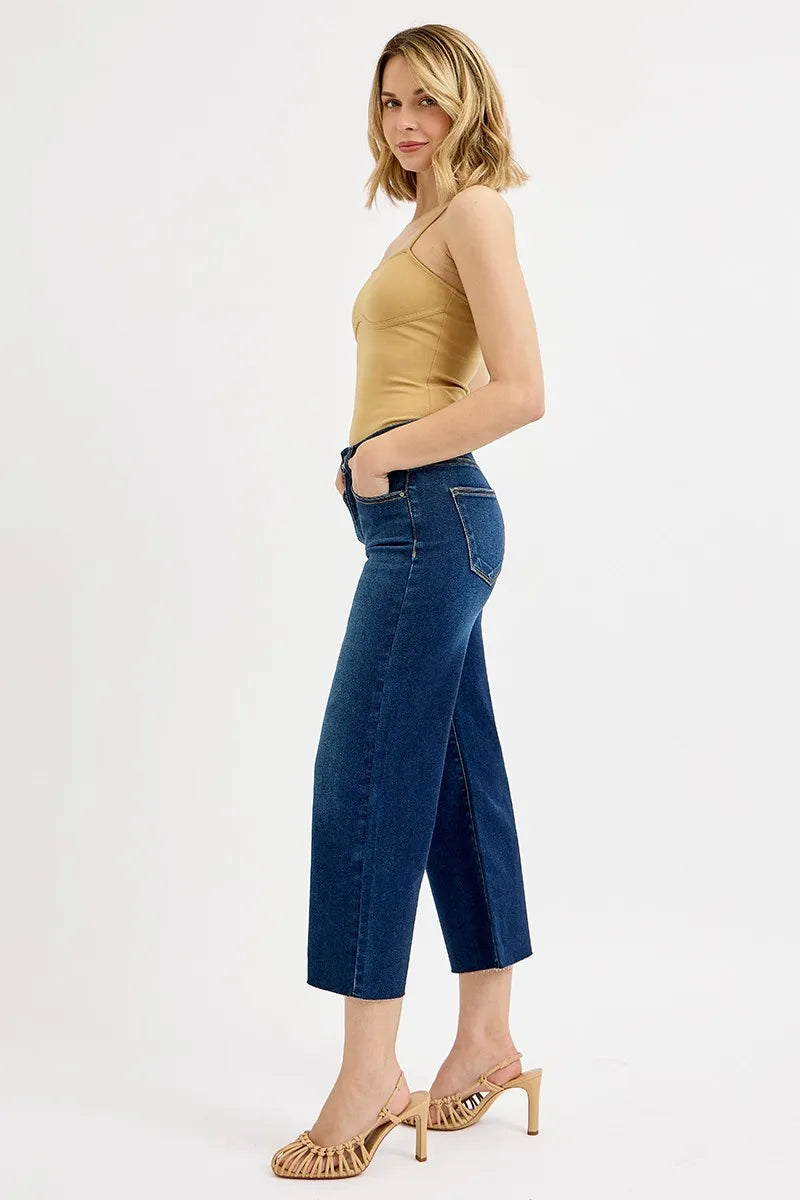 Tummy Control High Rise Crop Wide Jeans