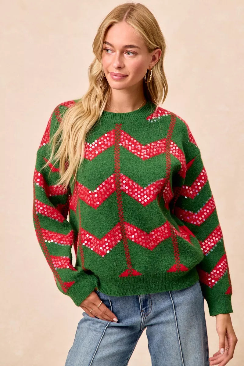Chevron Sequins Detail Sweater