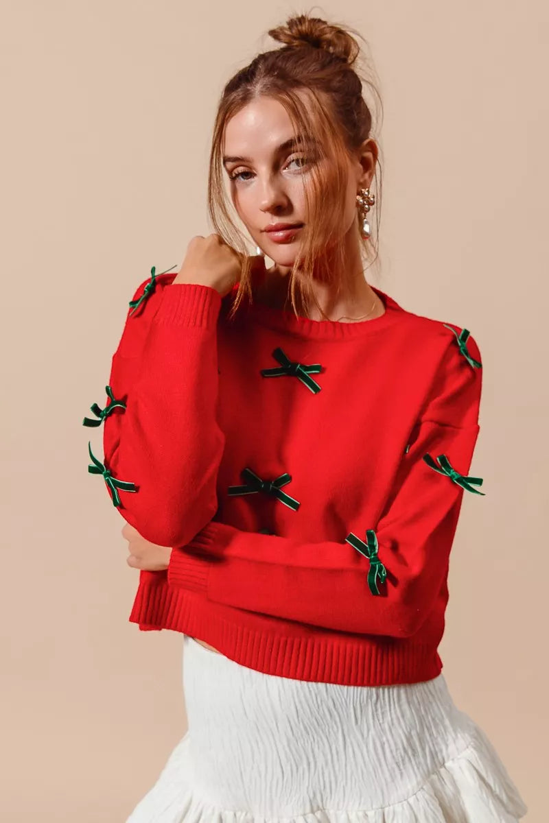Ribbon Bow Applique Sweater