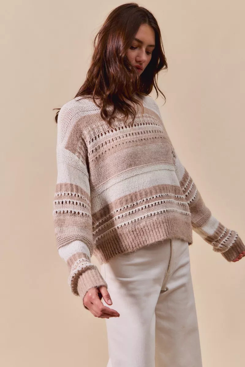 Variegated Stripe Textured Loose Fit Sweater
