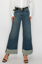 TUMMY CONTROL HIGH RISE CUFFED WIDE LEG JEANS