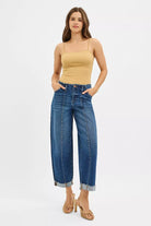 High Rise Fit Barrel Cuffed Jeans