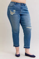 Mid Rise Boyfriend Destroy Release Hem Jeans