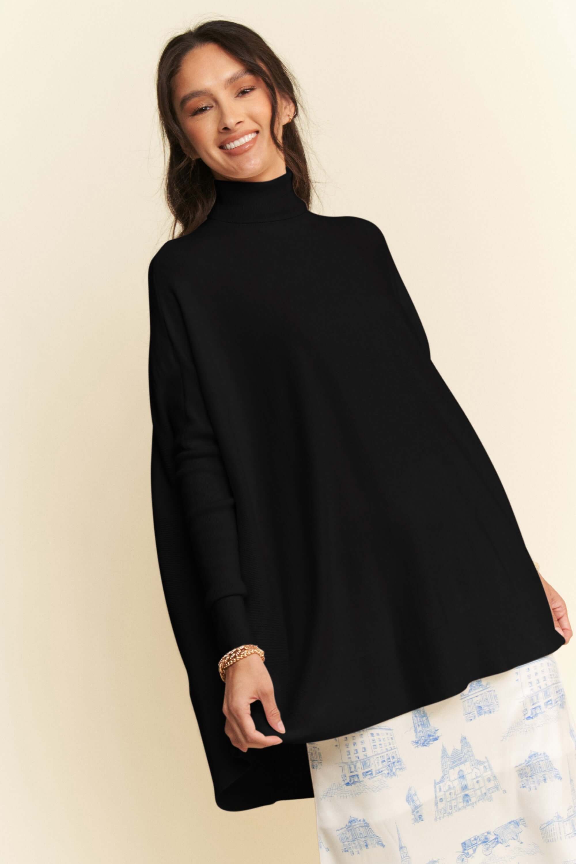 High-Low Turtleneck Knit Top