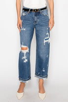 High Rise Distressed Straight Leg Jeans