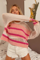 BiBi Hollow Out Yoke Detail Striped Sweater