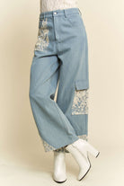 Lace Applique Wide Leg Jeans