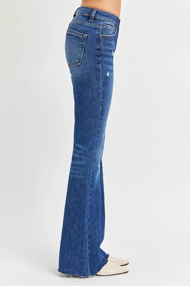 Distressed Mid Rise Flare Jeans