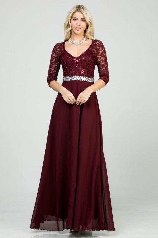 Chiffon Lace Half Sleeve Full-Length Dress