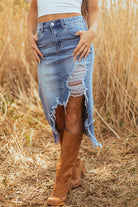 Distressed Denim Midi Skirt