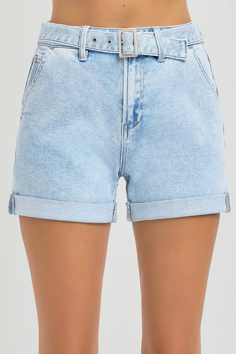 High Rise Belted Roll Up Shorts