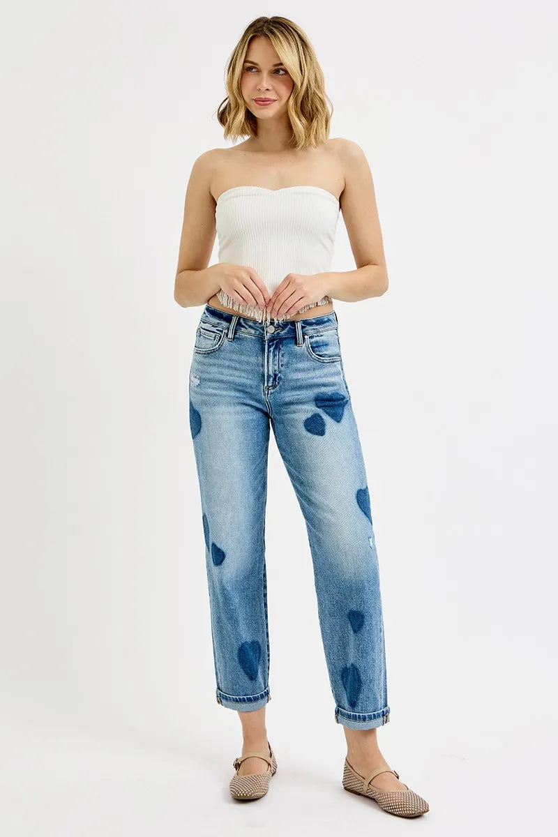 Mid Rise Fit-boyfriend Heart Shade Jeans