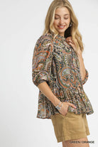Paisley Print Peplum Blouse