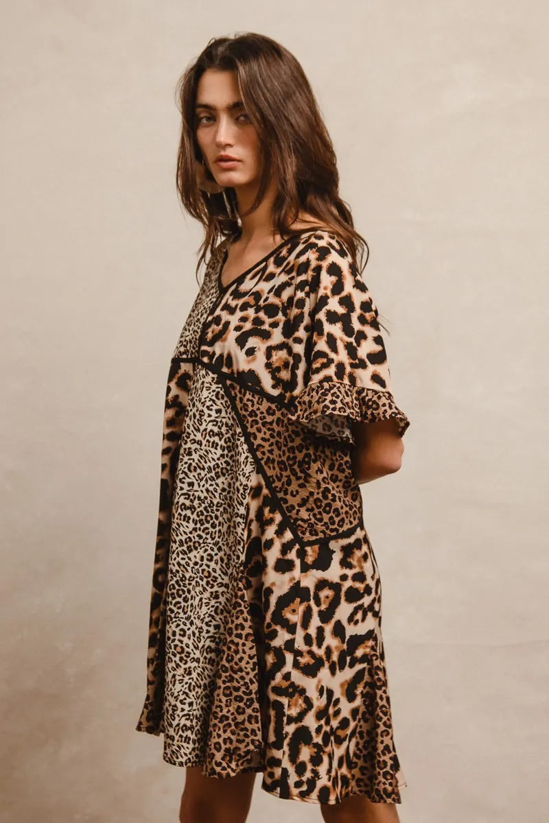 BiBi Leopard Prints Mix and Match Short Sleeves Dress