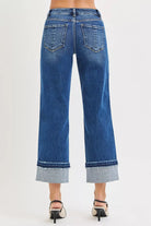 RISEN Mid Rise Ankle Straight Jeans with Cuffed Hem