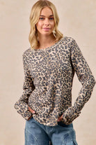 Leopard Print Washed Waffle Thermal Top