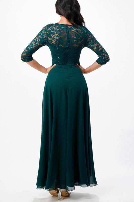 Chiffon Lace Half Sleeve Full-Length Dress