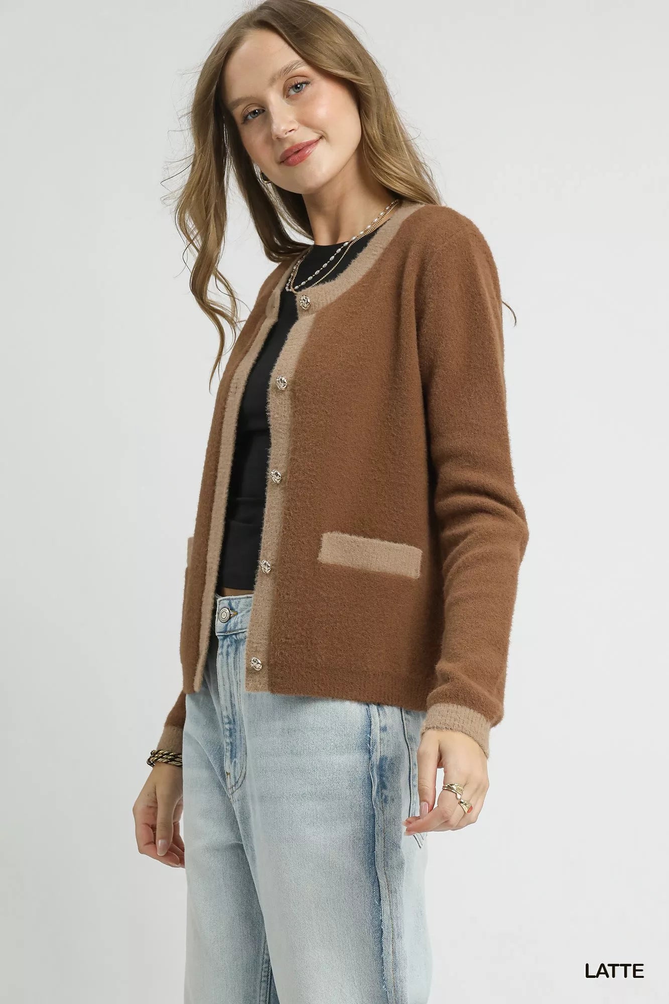 Two-Tone Button Front Cardigan